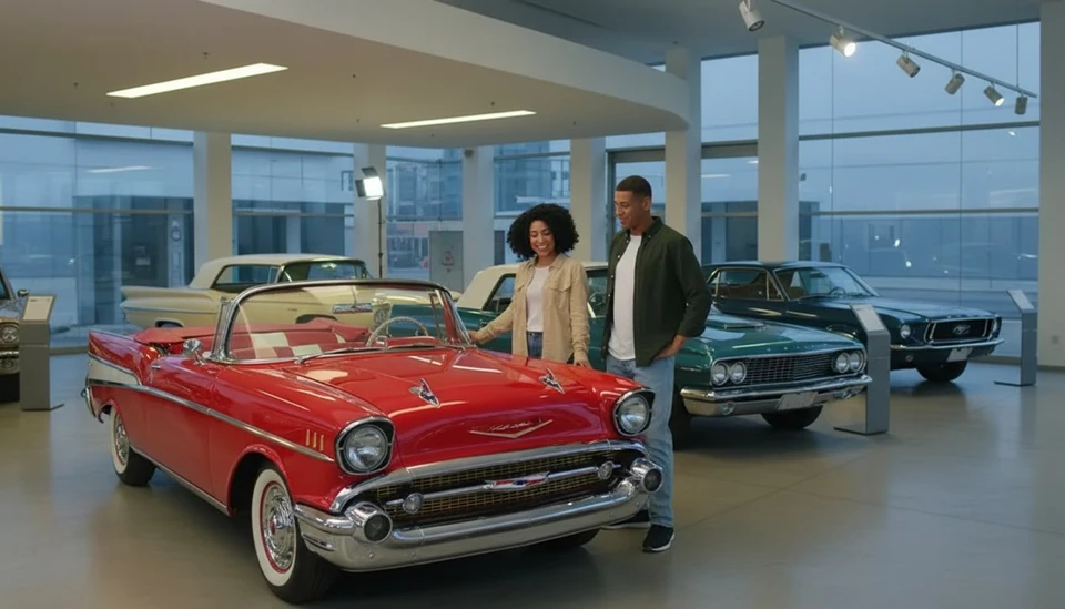 Concession automobile avec couple consultant une brochure dans un showroom moderne